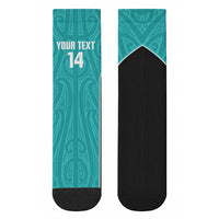 Custom New Zealand Stingray Oztag Crew Socks Tag Rugby Maori Pattern Teal Version LT14 - Polynesian Pride