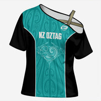 Custom New Zealand Stingray Oztag Cross Shoulder Shirt Tag Rugby Maori Pattern Teal Version LT14 Female Teal - Polynesian Pride