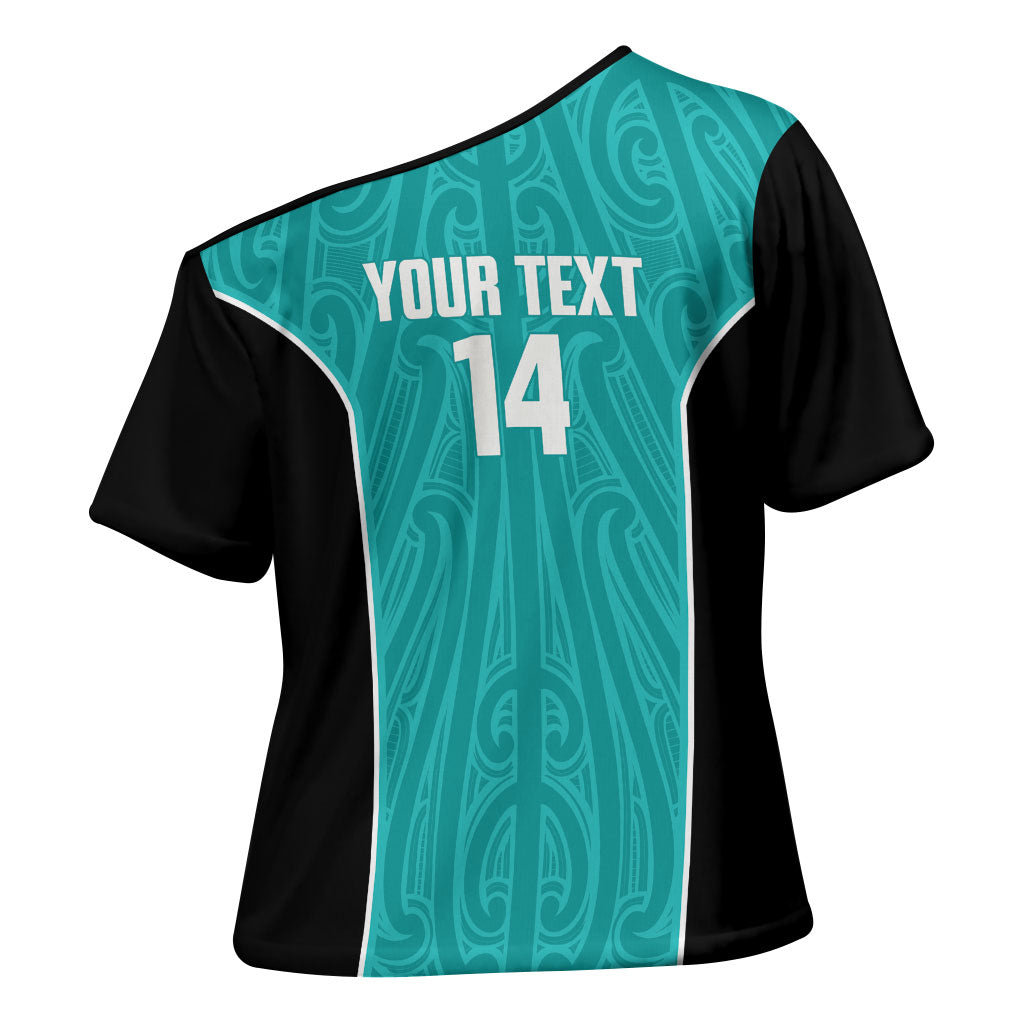 Custom New Zealand Stingray Oztag Cross Shoulder Shirt Tag Rugby Maori Pattern Teal Version LT14 - Polynesian Pride