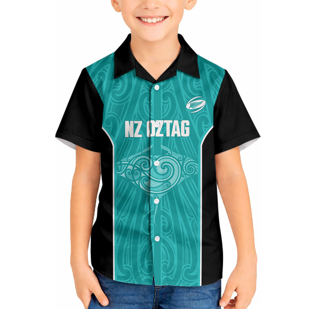 Custom New Zealand Stingray Oztag Hawaiian Shirt Tag Rugby Maori Pattern Teal Version LT14 - Polynesian Pride