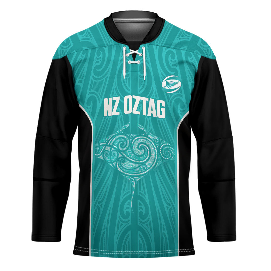 Custom New Zealand Stingray Oztag Hockey Jersey Tag Rugby Maori Pattern Teal Version LT14 Unisex Teal - Polynesian Pride