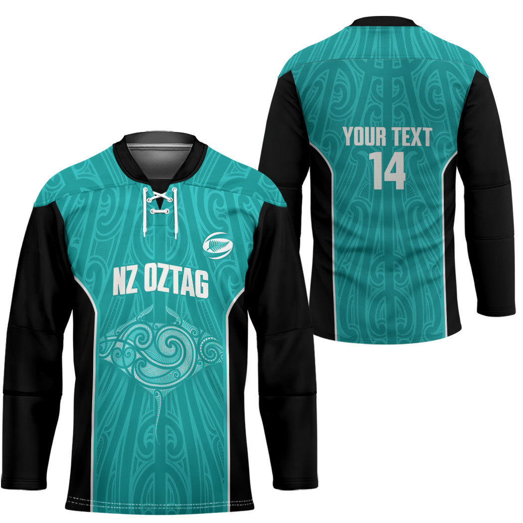 Custom New Zealand Stingray Oztag Hockey Jersey Tag Rugby Maori Pattern Teal Version LT14 - Polynesian Pride