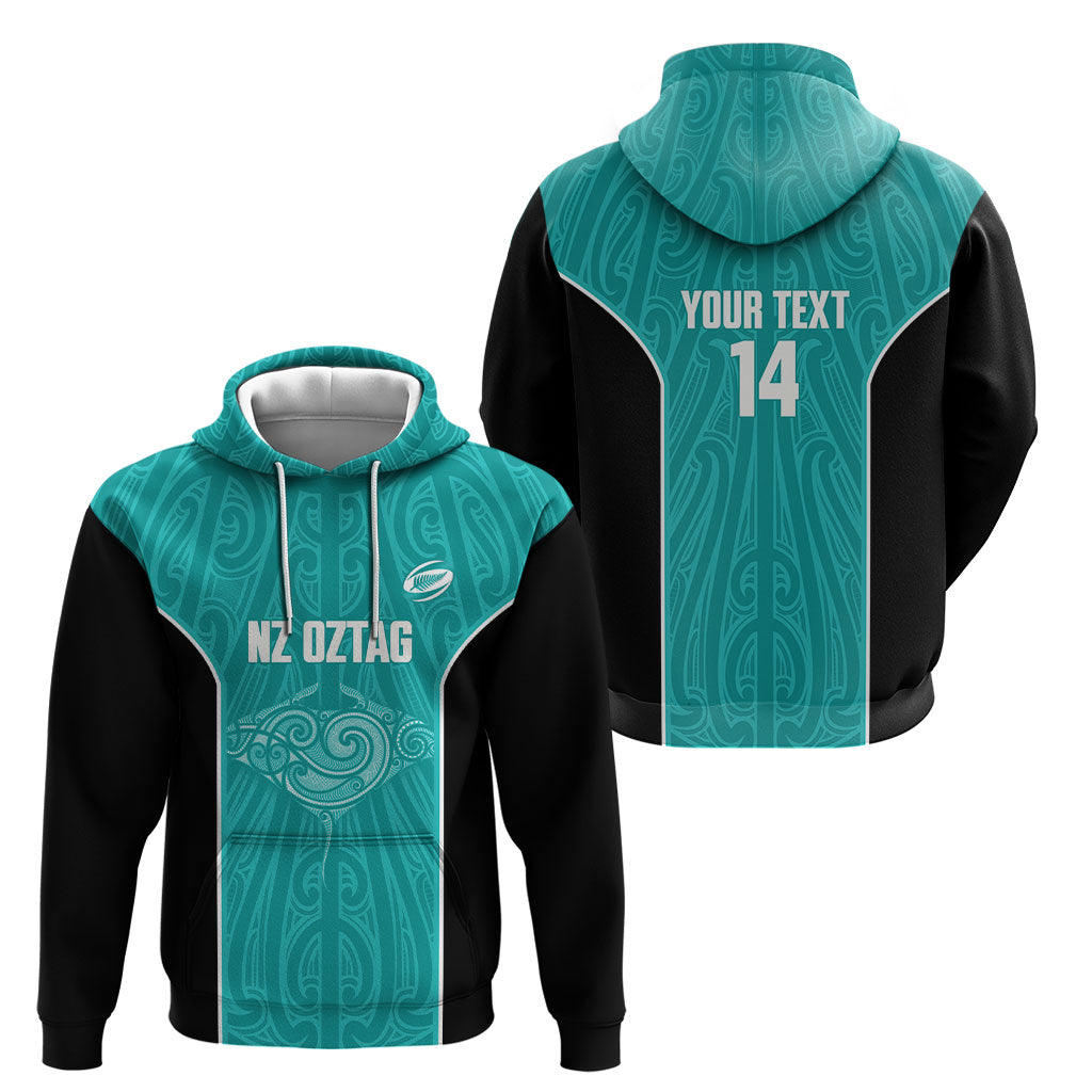 Custom New Zealand Stingray Oztag Hoodie Tag Rugby Maori Pattern Teal Version LT14 - Polynesian Pride