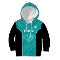 Custom New Zealand Stingray Oztag Kid Hoodie Tag Rugby Maori Pattern Teal Version LT14 Hoodie Teal - Polynesian Pride