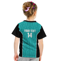 Custom New Zealand Stingray Oztag Kid T Shirt Tag Rugby Maori Pattern Teal Version LT14 - Polynesian Pride