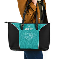Custom New Zealand Stingray Oztag Leather Tote Bag Tag Rugby Maori Pattern Teal Version LT14 - Polynesian Pride