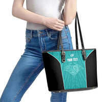 Custom New Zealand Stingray Oztag Leather Tote Bag Tag Rugby Maori Pattern Teal Version LT14 - Polynesian Pride