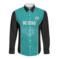 Custom New Zealand Stingray Oztag Long Sleeve Button Shirt Tag Rugby Maori Pattern Teal Version LT14 Unisex Teal - Polynesian Pride