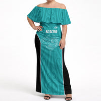 Custom New Zealand Stingray Oztag Off Shoulder Maxi Dress Tag Rugby Maori Pattern Teal Version LT14 Women Teal - Polynesian Pride