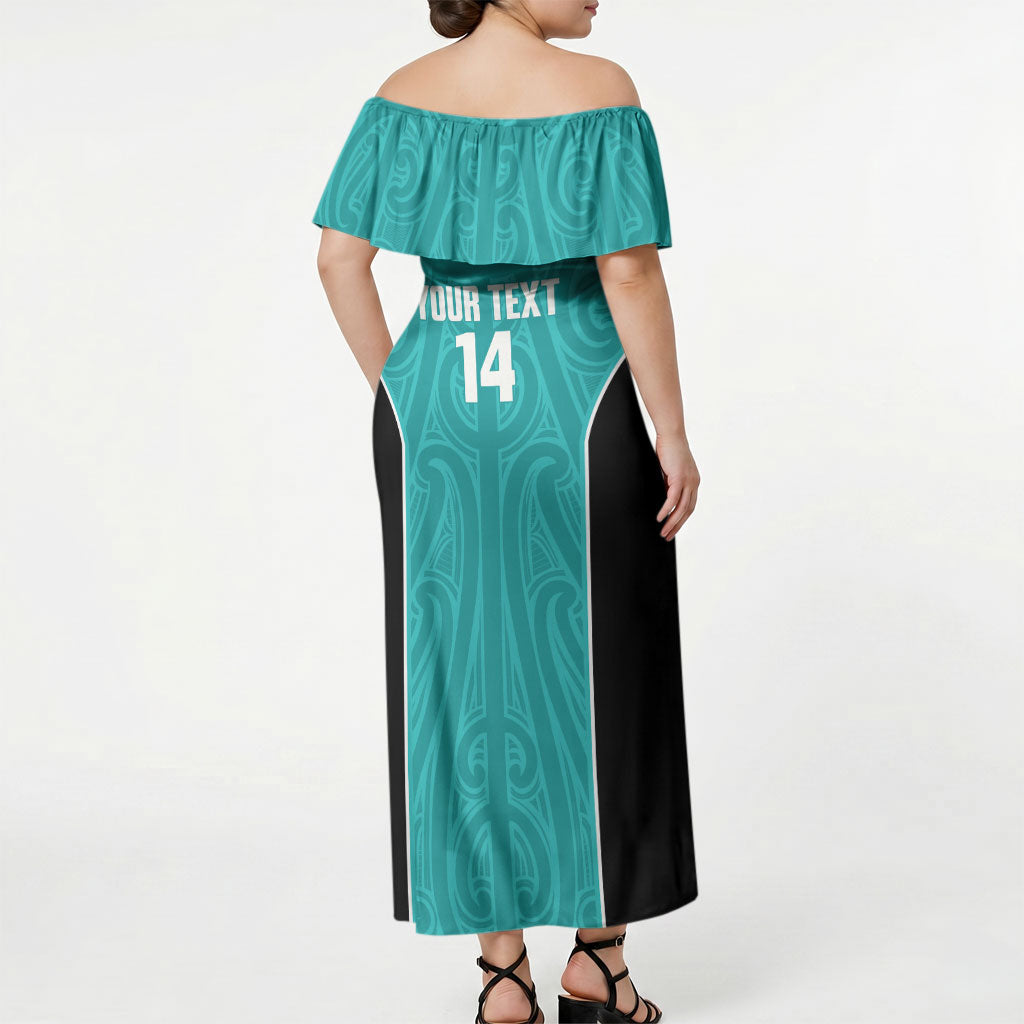Custom New Zealand Stingray Oztag Off Shoulder Maxi Dress Tag Rugby Maori Pattern Teal Version LT14 - Polynesian Pride