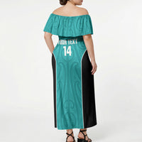 Custom New Zealand Stingray Oztag Off Shoulder Maxi Dress Tag Rugby Maori Pattern Teal Version LT14 - Polynesian Pride