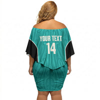 Custom New Zealand Stingray Oztag Off Shoulder Short Dress Tag Rugby Maori Pattern Teal Version LT14 - Polynesian Pride