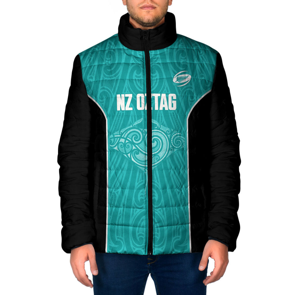 Custom New Zealand Stingray Oztag Padded Jacket Tag Rugby Maori Pattern Teal Version LT14 Men Teal - Polynesian Pride