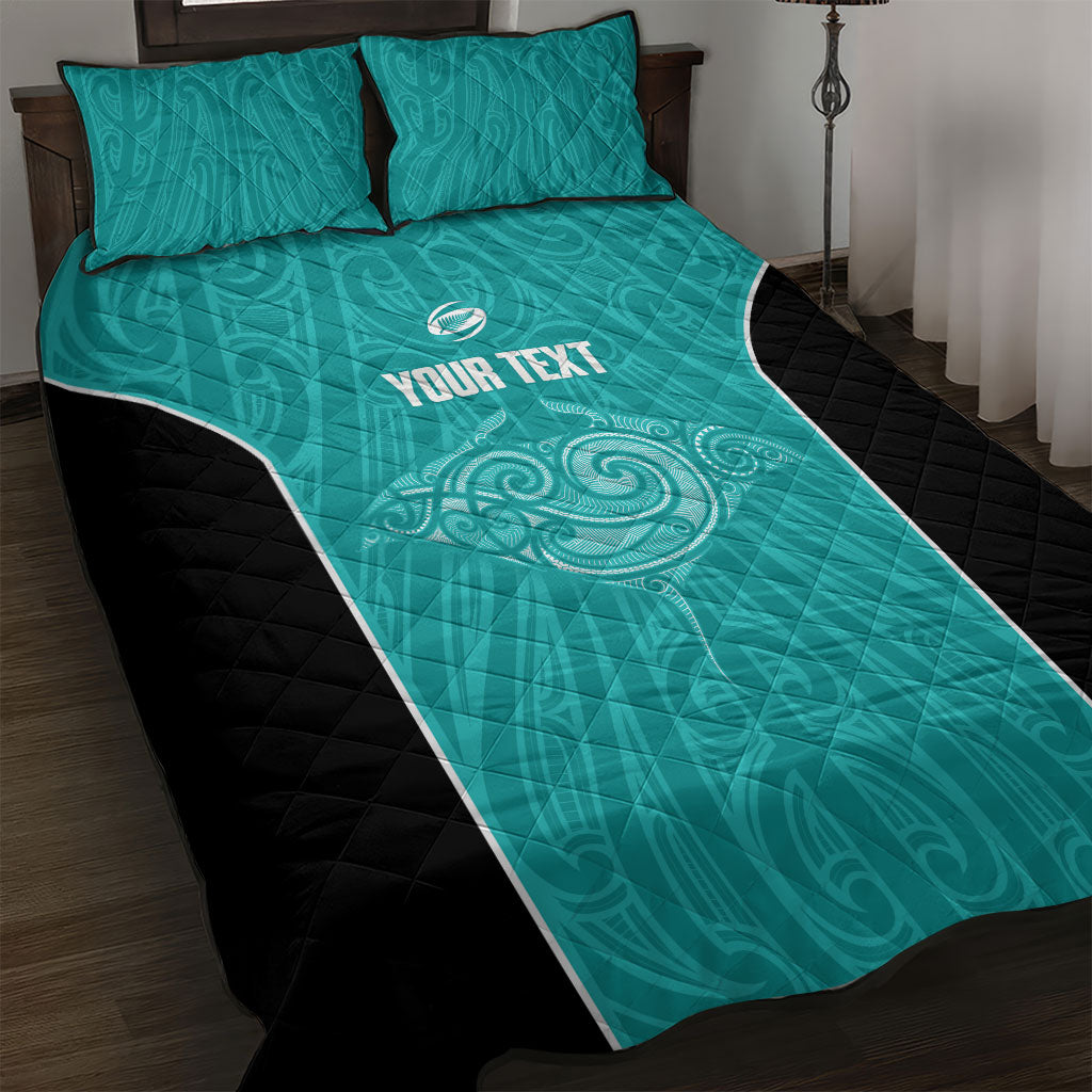 Custom New Zealand Stingray Oztag Quilt Bed Set Tag Rugby Maori Pattern Teal Version LT14 Teal - Polynesian Pride