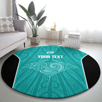 Custom New Zealand Stingray Oztag Round Carpet Tag Rugby Maori Pattern Teal Version LT14 - Polynesian Pride