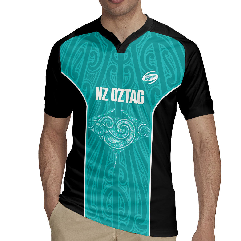 Custom New Zealand Stingray Oztag Rugby Jersey Tag Rugby Maori Pattern Teal Version LT14 - Polynesian Pride