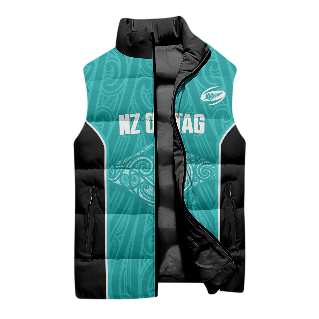 Custom New Zealand Stingray Oztag Sleeveless Puffer Jacket Tag Rugby Maori Pattern Teal Version LT14 - Polynesian Pride