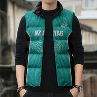 Custom New Zealand Stingray Oztag Sleeveless Puffer Jacket Tag Rugby Maori Pattern Teal Version LT14 - Polynesian Pride