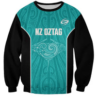 Custom New Zealand Stingray Oztag Sweatshirt Tag Rugby Maori Pattern Teal Version LT14 Unisex Teal - Polynesian Pride