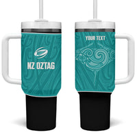 Custom New Zealand Stingray Oztag Tumbler With Handle Tag Rugby Maori Pattern Teal Version LT14 One Size: 40 oz Teal - Polynesian Pride