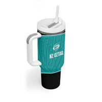 Custom New Zealand Stingray Oztag Tumbler With Handle Tag Rugby Maori Pattern Teal Version LT14 - Polynesian Pride