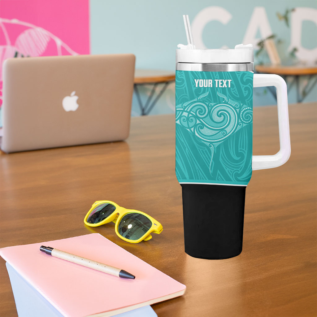 Custom New Zealand Stingray Oztag Tumbler With Handle Tag Rugby Maori Pattern Teal Version LT14 - Polynesian Pride