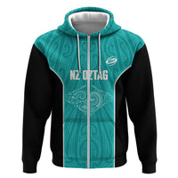 Custom New Zealand Stingray Oztag Zip Hoodie Tag Rugby Maori Pattern Teal Version LT14 Zip Hoodie Teal - Polynesian Pride