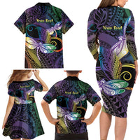 Personalized Polynesian Memorial Family Matching Long Sleeve Bodycon Dress and Hawaiian Shirt Dragonflies Appear When Angels Are Near LT14 - Polynesian Pride