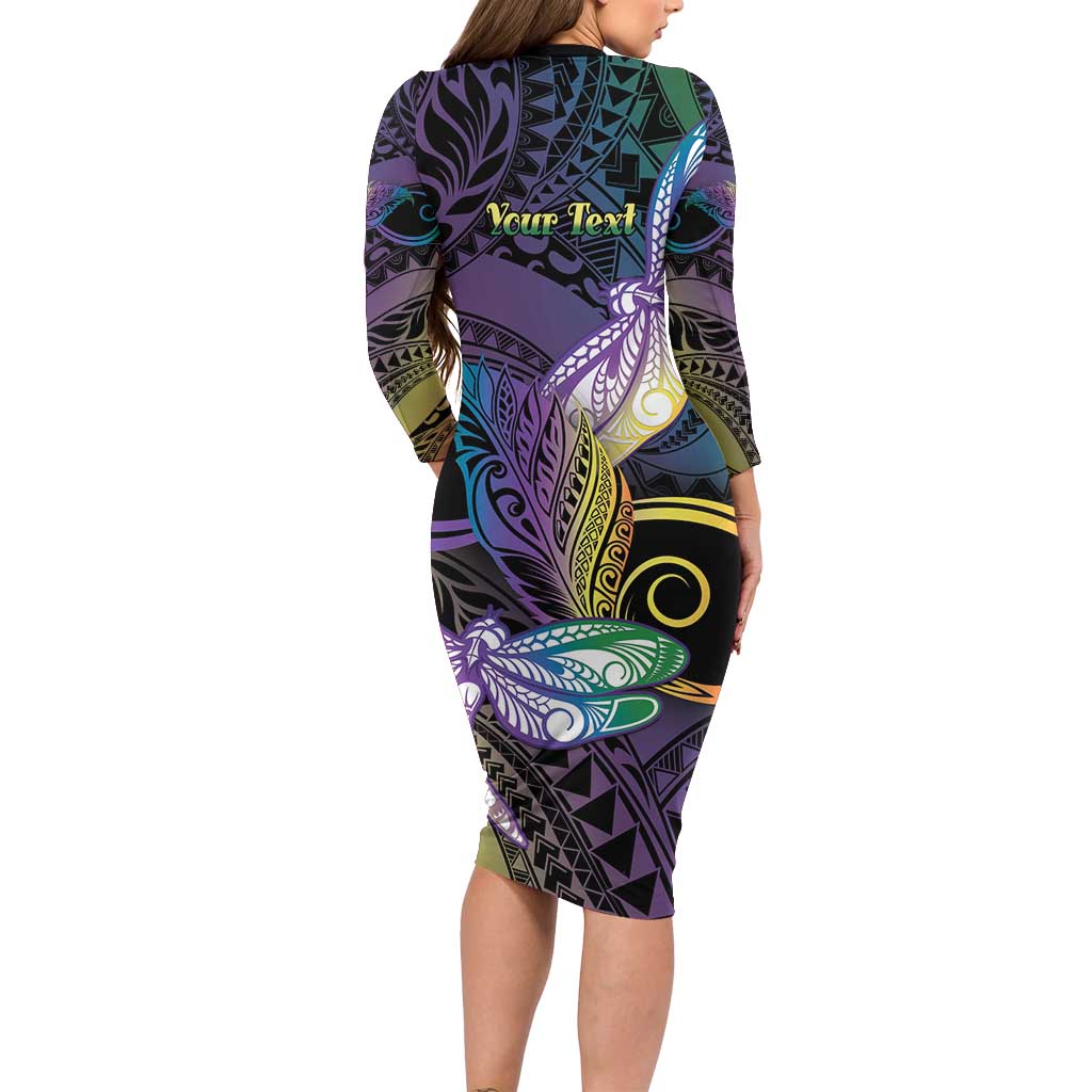 Personalized Polynesian Memorial Family Matching Long Sleeve Bodycon Dress and Hawaiian Shirt Dragonflies Appear When Angels Are Near LT14 - Polynesian Pride