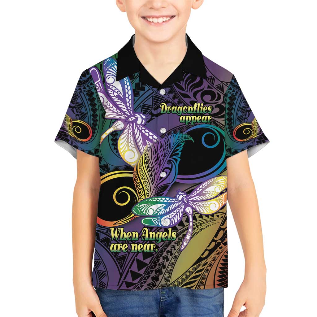 Personalized Polynesian Memorial Family Matching Long Sleeve Bodycon Dress and Hawaiian Shirt Dragonflies Appear When Angels Are Near LT14 Son's Shirt Colorful - Polynesian Pride