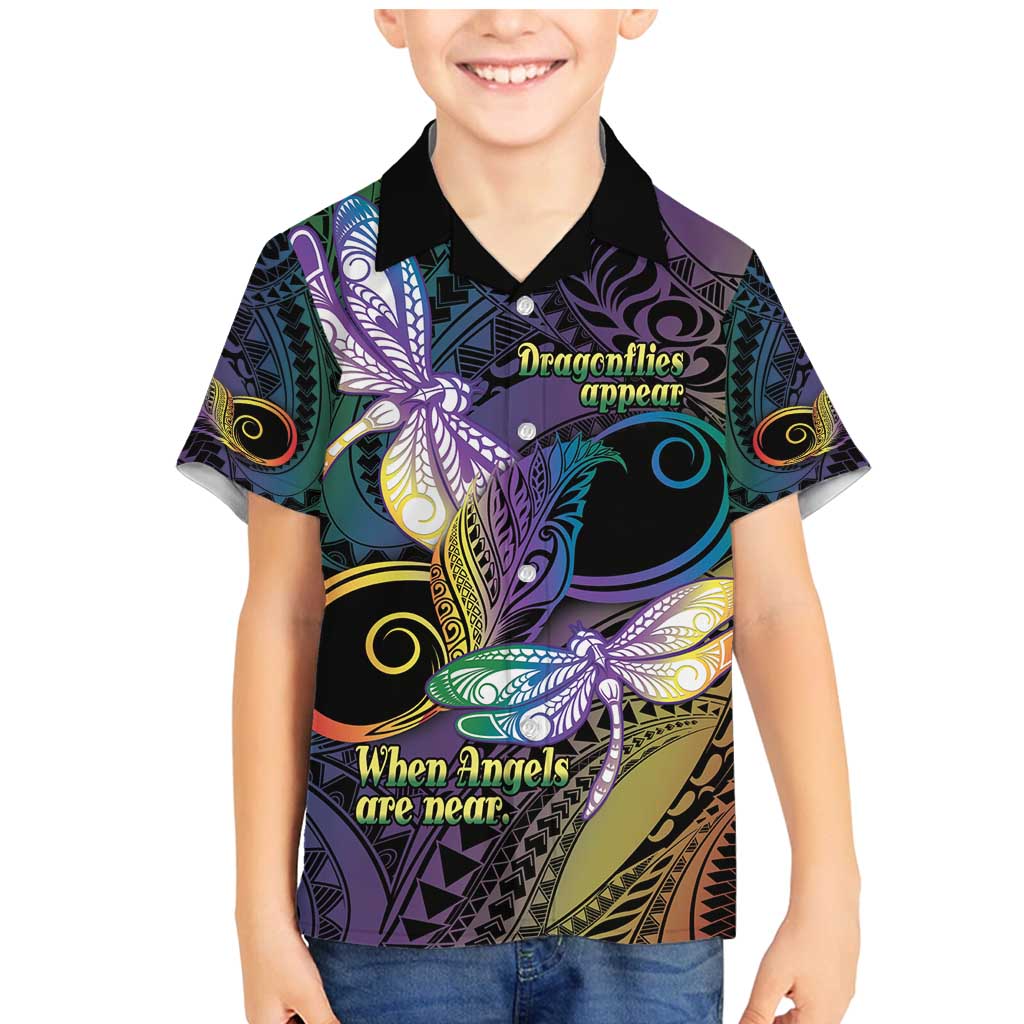 Personalized Polynesian Memorial Family Matching Mermaid Dress and Hawaiian Shirt Dragonflies Appear When Angels Are Near LT14 Son's Shirt Colorful - Polynesian Pride