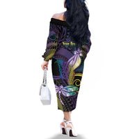Personalized Polynesian Memorial Family Matching Off The Shoulder Long Sleeve Dress and Hawaiian Shirt Dragonflies Appear When Angels Are Near LT14 - Polynesian Pride