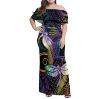 Personalized Polynesian Memorial Family Matching Off Shoulder Maxi Dress and Hawaiian Shirt Dragonflies Appear When Angels Are Near LT14 Mom's Dress Colorful - Polynesian Pride
