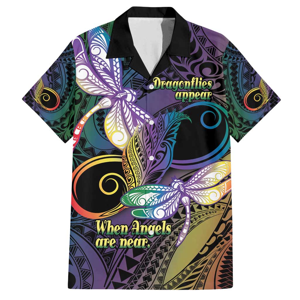 Personalized Polynesian Memorial Family Matching Off Shoulder Short Dress and Hawaiian Shirt Dragonflies Appear When Angels Are Near LT14 Dad's Shirt - Short Sleeve Colorful - Polynesian Pride