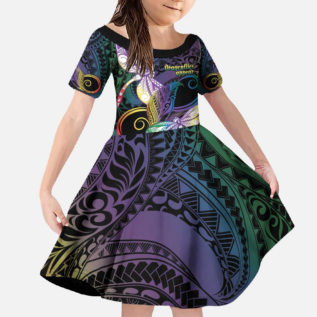 Personalized Polynesian Memorial Family Matching Tank Maxi Dress and Hawaiian Shirt Dragonflies Appear When Angels Are Near LT14 Daughter's Dress Colorful - Polynesian Pride