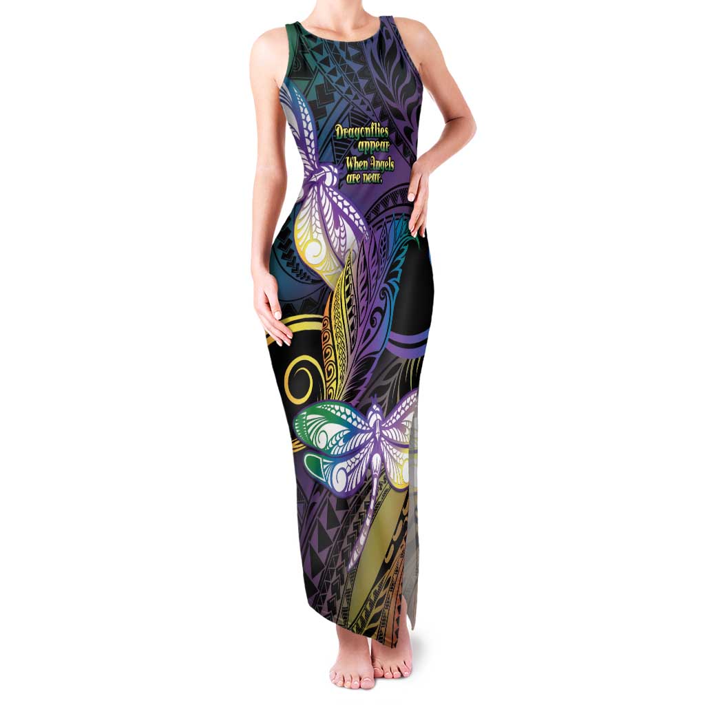 Personalized Polynesian Memorial Family Matching Tank Maxi Dress and Hawaiian Shirt Dragonflies Appear When Angels Are Near LT14 Mom's Dress Colorful - Polynesian Pride