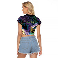 Personalized Polynesian Memorial Raglan Cropped T Shirt Dragonflies Appear When Angels Are Near