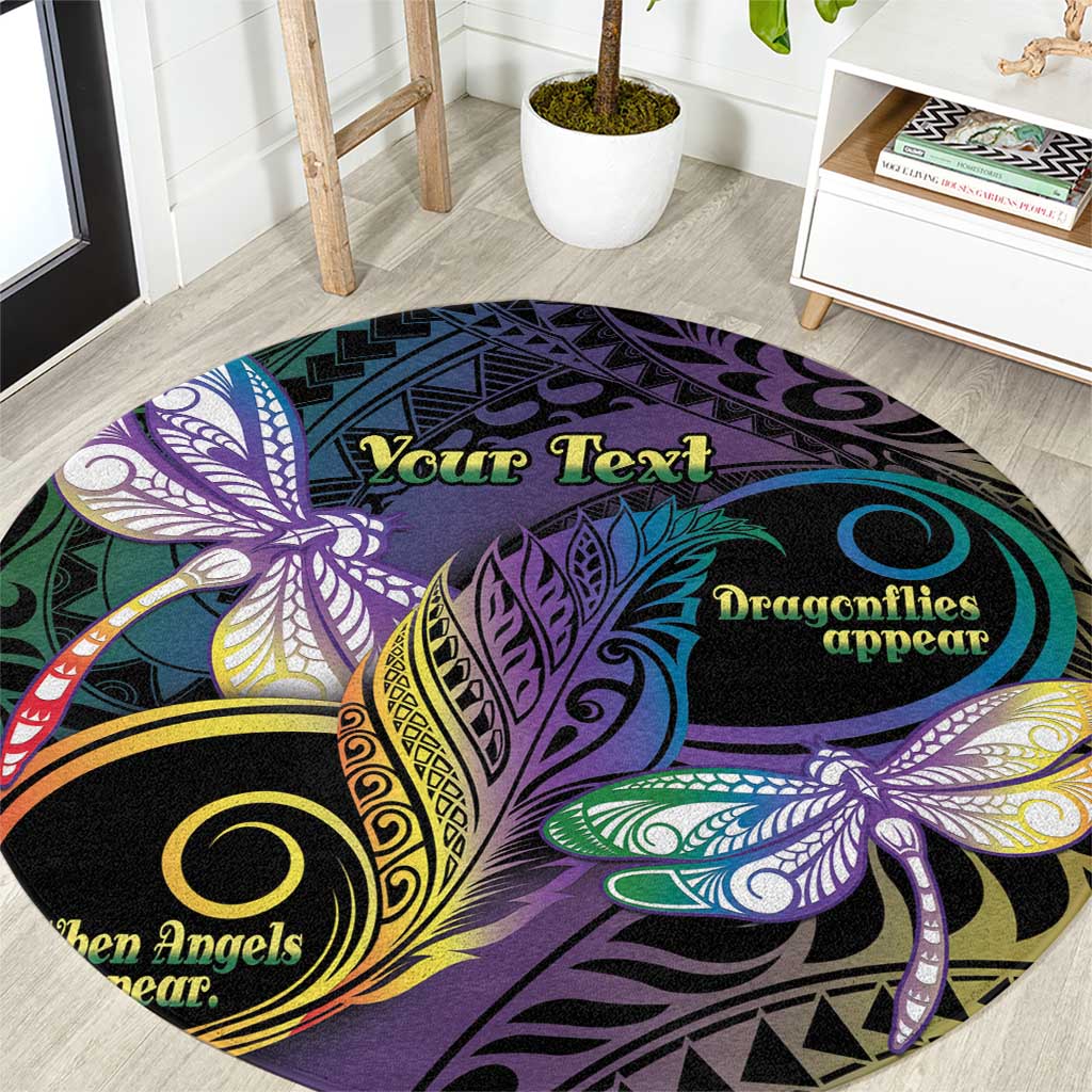 Personalized Polynesian Memorial Round Carpet Dragonflies Appear When Angels Are Near LT14 Colorful - Polynesian Pride