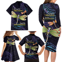 As Long As I Breathe You'll Be Remembered Family Matching Long Sleeve Bodycon Dress and Hawaiian Shirt Dragonflies Memorial - Polynesian Pattern LT14 - Polynesian Pride