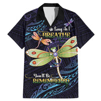 As Long As I Breathe You'll Be Remembered Family Matching Mermaid Dress and Hawaiian Shirt Dragonflies Memorial - Polynesian Pattern LT14 Dad's Shirt - Short Sleeve Black - Polynesian Pride