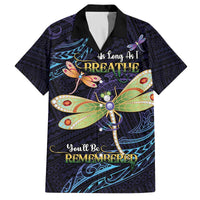 As Long As I Breathe You'll Be Remembered Family Matching Off The Shoulder Long Sleeve Dress and Hawaiian Shirt Dragonflies Memorial - Polynesian Pattern LT14 Dad's Shirt - Short Sleeve Black - Polynesian Pride