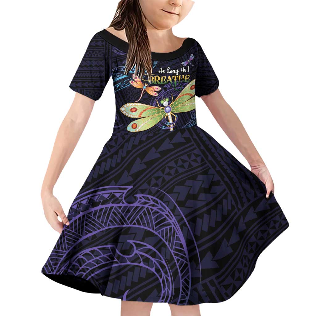 As Long As I Breathe You'll Be Remembered Family Matching Off Shoulder Short Dress and Hawaiian Shirt Dragonflies Memorial - Polynesian Pattern LT14 Daughter's Dress Black - Polynesian Pride