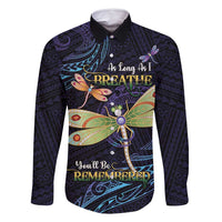 As Long As I Breathe You'll Be Remembered Family Matching Off Shoulder Short Dress and Hawaiian Shirt Dragonflies Memorial - Polynesian Pattern LT14 Dad's Shirt - Long Sleeve Black - Polynesian Pride