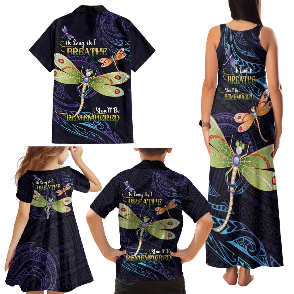 As Long As I Breathe You'll Be Remembered Family Matching Tank Maxi Dress and Hawaiian Shirt Dragonflies Memorial - Polynesian Pattern LT14 - Polynesian Pride
