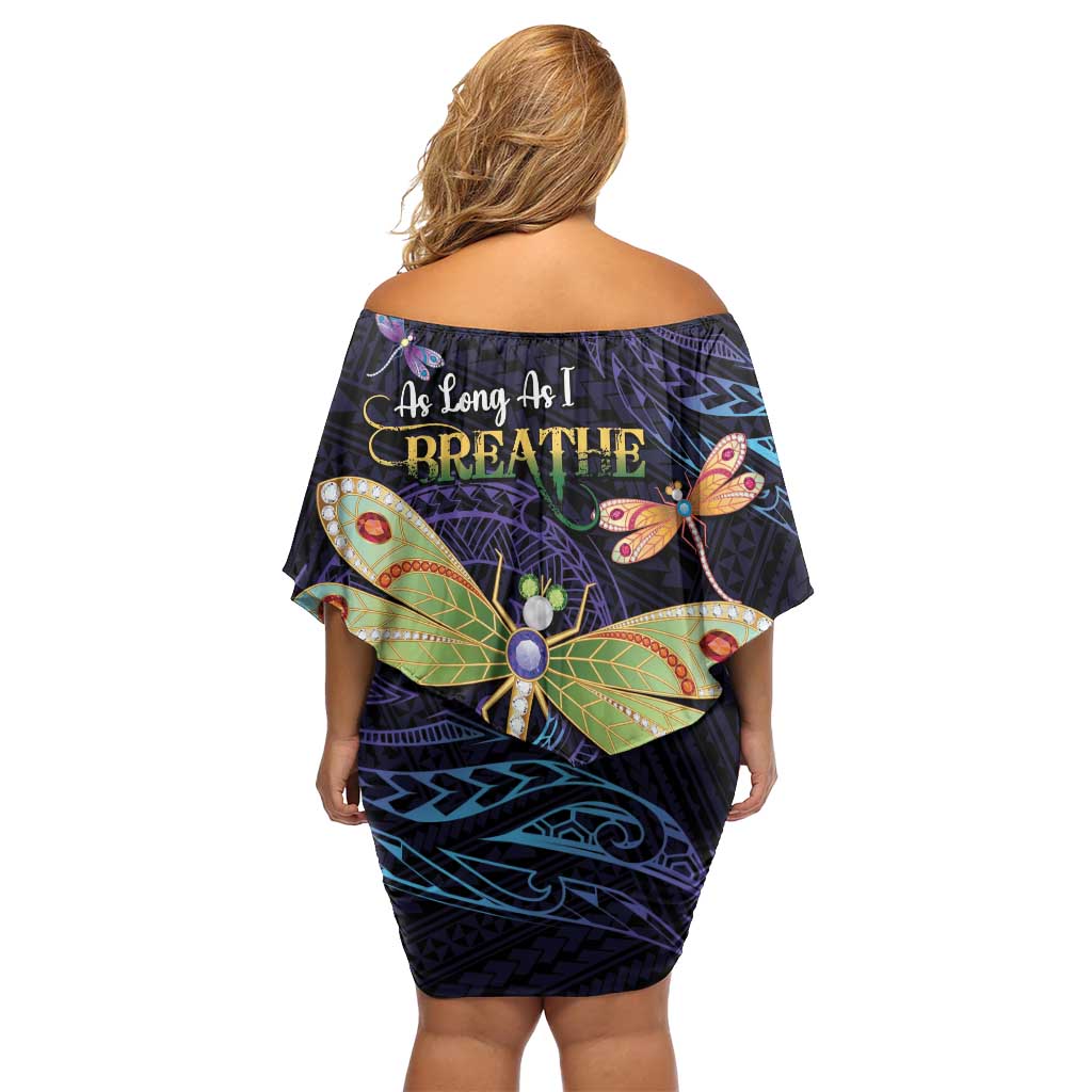As Long As I Breathe You'll Be Remembered Off Shoulder Short Dress Dragonflies Memorial - Polynesian Pattern LT14 - Polynesian Pride