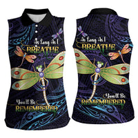 As Long As I Breathe You'll Be Remembered Women Sleeveless Polo Shirt Dragonflies Memorial - Polynesian Pattern