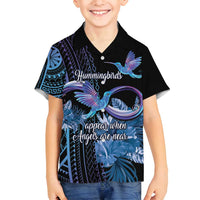 Polynesian Memorial Family Matching Long Sleeve Bodycon Dress and Hawaiian Shirt Hummingbirds Appear When Angels Are Near LT14 Son's Shirt Black - Polynesian Pride
