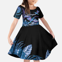 Polynesian Memorial Family Matching Mermaid Dress and Hawaiian Shirt Hummingbirds Appear When Angels Are Near LT14 Daughter's Dress Black - Polynesian Pride