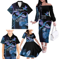 Polynesian Memorial Family Matching Off The Shoulder Long Sleeve Dress and Hawaiian Shirt Hummingbirds Appear When Angels Are Near LT14 - Polynesian Pride