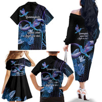 Polynesian Memorial Family Matching Off The Shoulder Long Sleeve Dress and Hawaiian Shirt Hummingbirds Appear When Angels Are Near LT14 - Polynesian Pride